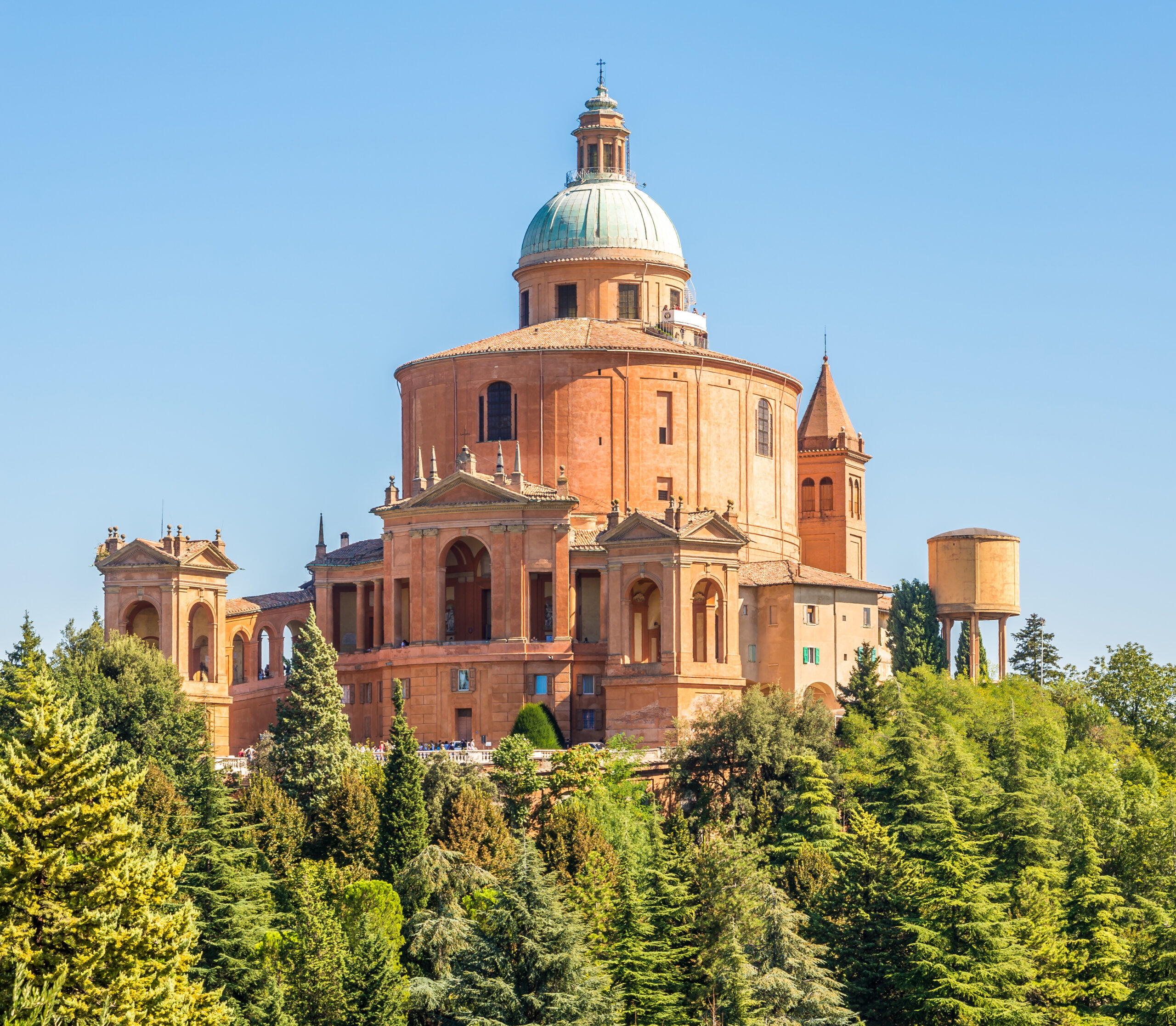 View at the Sanctuary of Madonna di San Luca in Bologna, Italy