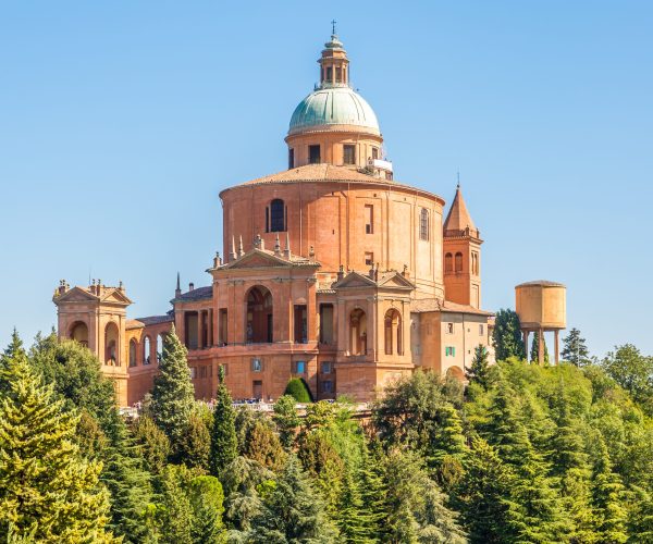 View at the Sanctuary of Madonna di San Luca in Bologna, Italy